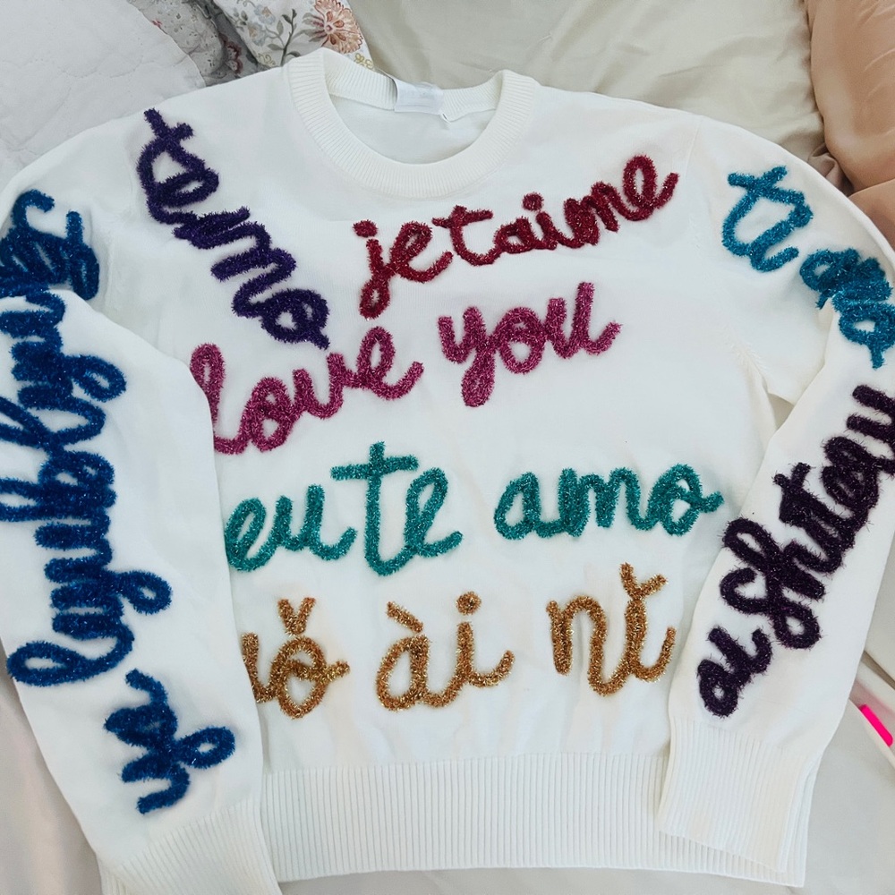 QUEEN OF SPARKLES Multicolor Script Sweater